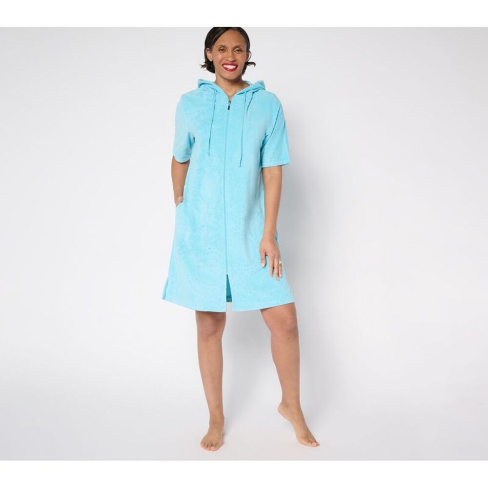Stan Herman Women's Sleepwear Sz XS Embossed Whisper Terry Zip Blue A675801